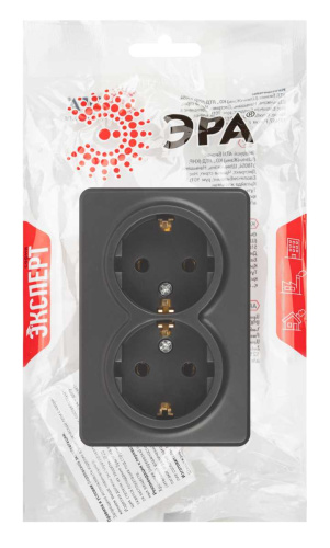 Розетка ЭРА Эксперт 11-2205-05 двойная с заземлением 2х2P+E Schuko IP20 16A-250В ОУ антрацит Б0063047 фото 3
