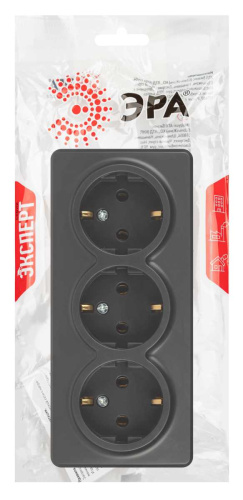 Розетка ЭРА Эксперт 11-2208-05 тройная с заземлением 3х2P+E Schuko IP20 16A-250В ОУ антрацит Б0063007 фото 3
