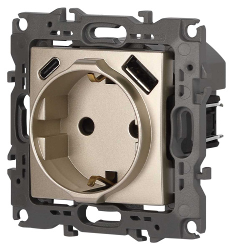 Розетка ЭРА Серия 12 12-4108-04 2P+E 16A-250В со шторками с USB type-A+C 5В-3А шампань Б0067727 фото 7