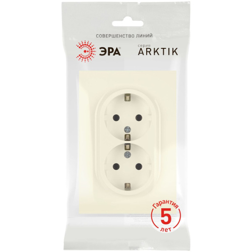 Розетка ЭРА Arktik 16-2105-02 двойная с заземлением 2X2P+E Schuko со шторками 16А-250В слоновая кость Б0070455 фото 3