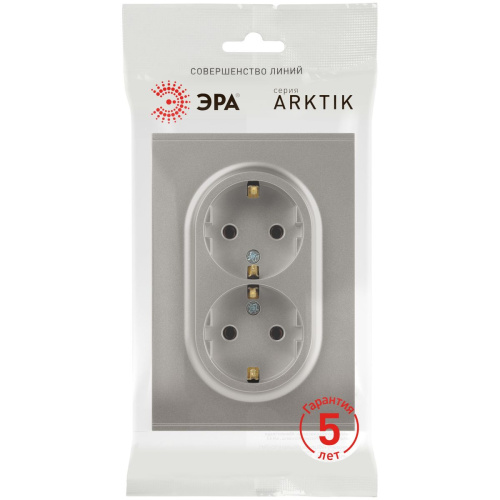 Розетка ЭРА Arktik 16-2105-07 двойная с заземлением 2X2P+E Schuko со шторками 16А-250В титан Б0070460 фото 3