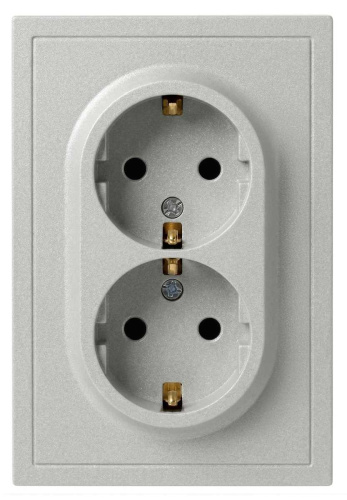 Розетка ЭРА Galaxy 15-2104-03 с заземлением двойная 2X2P+E Schuko 16А-250В IP20 алюминий Б0070681