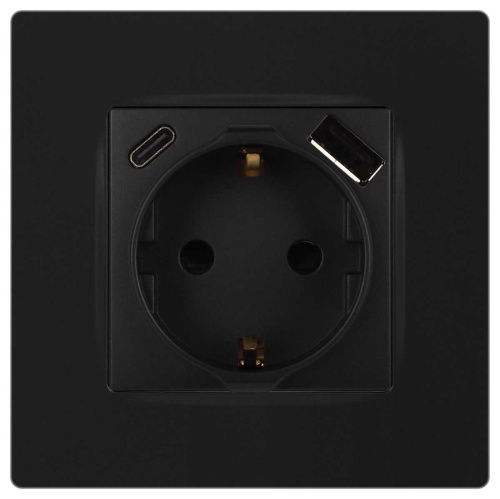 Розетка ЭРА Серия 12 12-4108-05 2P+E 16A-250В со шторками с USB type-A+C 5В-3А антрацит Б0067707 фото 3