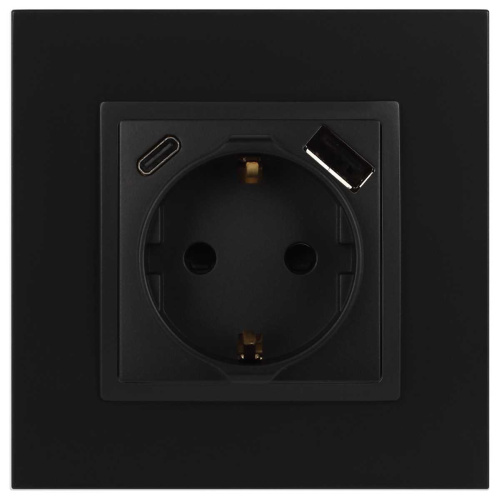 Розетка ЭРА Elegance 14-4108-05 2P+E 16A-250В со шторками с USB type-A+C 5В-3А антрацит Б0067724 фото 4