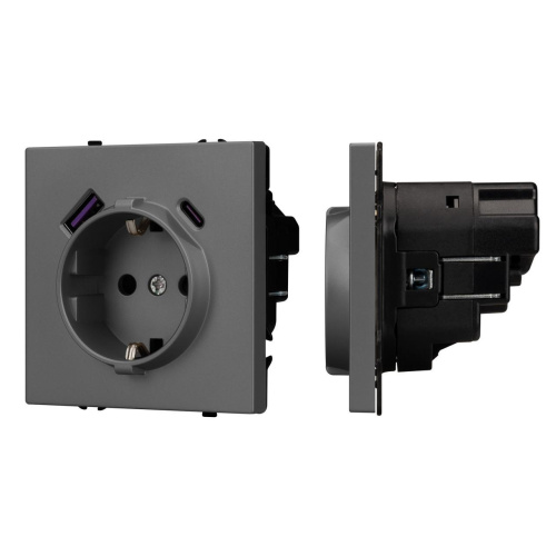 Механизм розетки с USB зарядкой SCT-NOBE-MUAC-SFPL-GR (230V, 16A) Arlight 054287