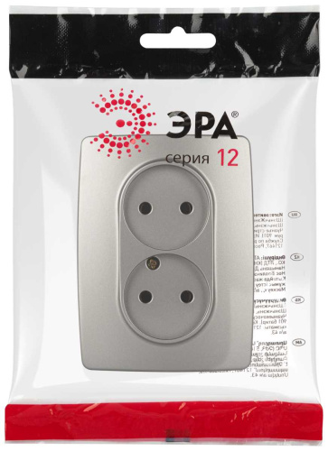 Розетка ЭРА Серия 12 12-2107-16 двойная 2X2P 16А-250В титан Б0065644 фото 5