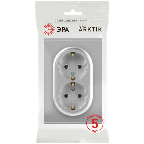 Розетка ЭРА Arktik 16-2105-03 двойная с заземлением 2X2P+E Schuko со шторками 16А-250В алюминий Б0070456 фото 3