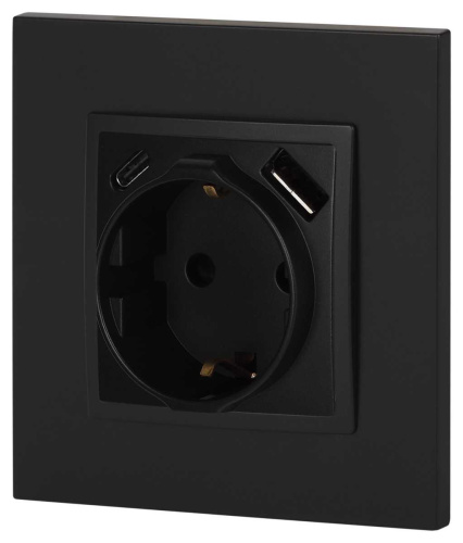Розетка ЭРА Elegance 14-4108-05 2P+E 16A-250В со шторками с USB type-A+C 5В-3А антрацит Б0067724 фото 6