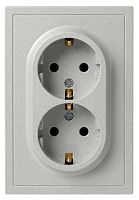 Розетка ЭРА Galaxy 15-2105-03 с заземлением двойная 2X2P+E Schuko со шторками IP20 16А-250В алюминий Б0070701