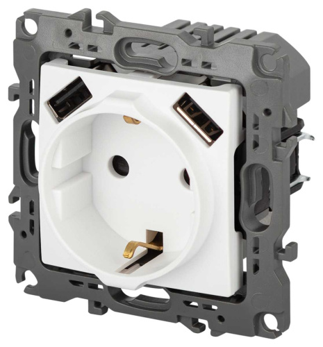 Розетка ЭРА Серия 12 12-4109-01М 2P+E 16A-250В штор. с 2xUSB 5В-3А белый матовый Б0065728 фото 5