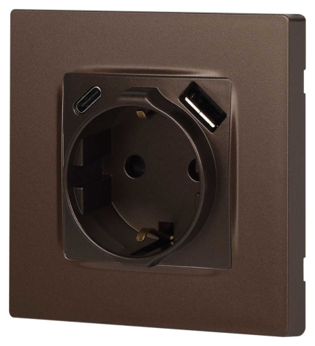 Розетка ЭРА Серия 12 12-4108-13 2P+E 16A-250В со шторками с USB type-A+C 5В-3А бронза Б0067757 фото 4