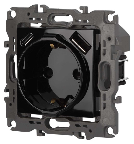 Розетка ЭРА Серия 12 12-4108-06 2P+E 16A-250В со шторками с USB type-A+C 5В-3А чёрный Б0067746 фото 6