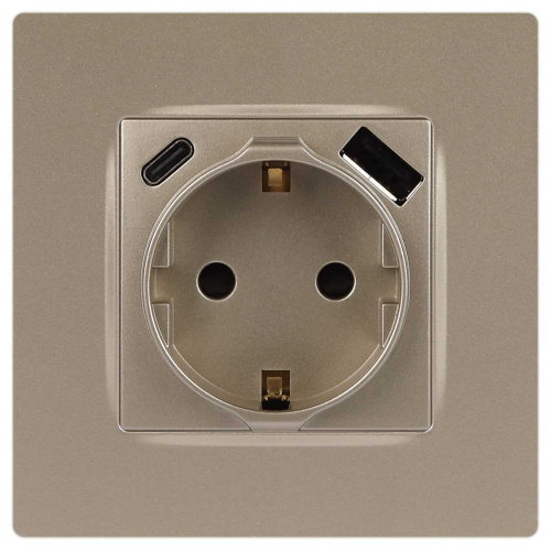 Розетка ЭРА Серия 12 12-4108-04 2P+E 16A-250В со шторками с USB type-A+C 5В-3А шампань Б0067727 фото 5