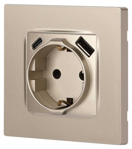 Розетка ЭРА Серия 12 12-4108-04 2P+E 16A-250В со шторками с USB type-A+C 5В-3А шампань Б0067727 фото 6