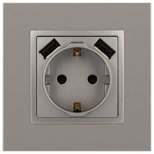 Розетка ЭРА Elegance 14-4109-16 2P+E 16A-250В штор. с 2xUSB 5В-3А титан Б0065775 фото 7