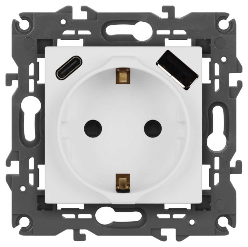 Розетка ЭРА Elegance 14-4108-01М 2P+E 16A-250В со шторками с USB type-A+C 5В-3А белый матовый Б0067710