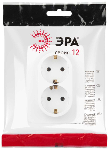 Розетка ЭРА Серия 12 12-2106-01М 2X2P+E Schuko 16А-250В белый матовый Б0065721 фото 3