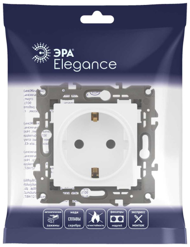 Розетка ЭРА Elegance 14-2101-01М с заземлением 2P+E Schuko 16А-250В белый матовый Б0065800 фото 3