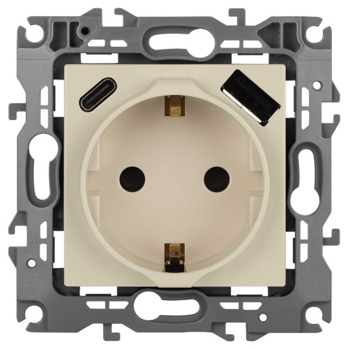 Розетка ЭРА Серия 12 12-4108-02 2P+E 16A-250В со шторками с USB type-A+C 5В-3А слоновая кость Б0067731 Розетка ЭРА Серия 12 12-4108-02 2P+E 16A-250В со шторками с USB type-A+C 5В-3А слоновая кость Б0067731