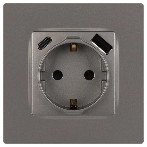 Розетка ЭРА Серия 12 12-4108-16 2P+E 16A-250В со шторками с USB type-A+C 5В-3А титан Б0067762 фото 6