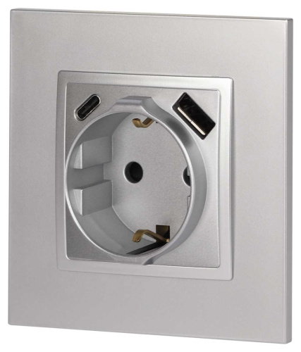 Розетка ЭРА Elegance 14-4108-03 2P+E 16A-250В со шторками с USB type-A+C 5В-3А алюминий Б0067741 фото 3