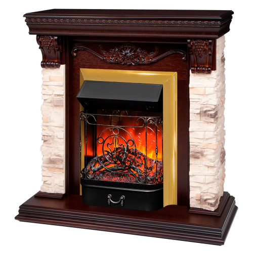 Электрокамин RealFlame Patricia STD NT орех с очагом Majestic Lux Brass фото 2