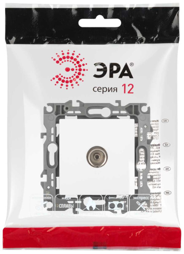 Розетка ЭРА Серия 12 12-3101-01М TV одиночная, белый матовый Б0065711 фото 5