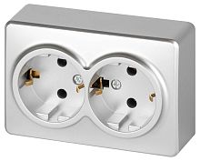 Розетка ЭРА Эксперт 11-2205-03 двойная с заземлением 2х2P+E Schuko IP20 16A-250В ОУ алюминий Б0063046