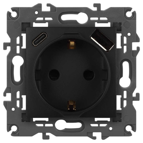 Розетка ЭРА Elegance 14-4108-05 2P+E 16A-250В со шторками с USB type-A+C 5В-3А антрацит Б0067724