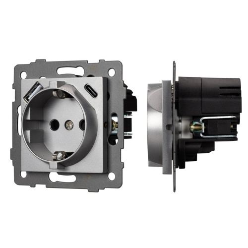 Механизм розетки с USB зарядкой SCT-MUAC-PL-GR-V (250V, 16A) Arlight 049831