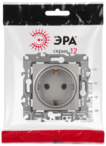 Розетка ЭРА Серия 12 12-2101-16 2P+E Schuko 16А-250В титан Б0065662 фото 5