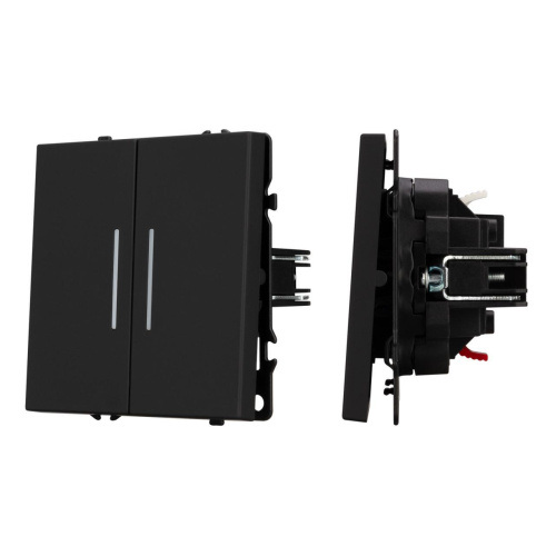 Механизм выключателя двухклавишный непроходной LED SWT-NOBE-MK02-SFPL-L-BK (230V, 10A) Arlight 054264