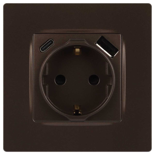Розетка ЭРА Серия 12 12-4108-13 2P+E 16A-250В со шторками с USB type-A+C 5В-3А бронза Б0067757 фото 3