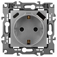 Розетка ЭРА Серия 12 12-4108-03 2P+E 16A-250В со шторками с USB type-A+C 5В-3А алюминий Б0067716