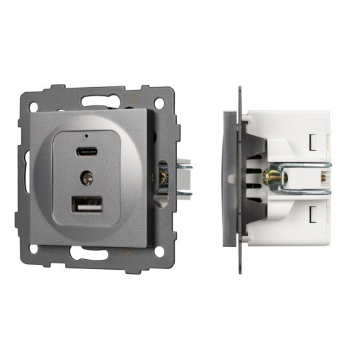 Механизм USB розетки SCT-MUAC-PL-GR-V (5V, 3A, QC4) Arlight 049840