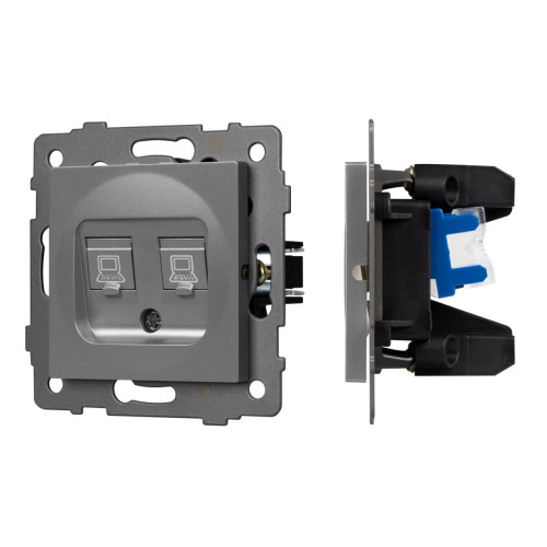 Механизм компьютерной розетки двойной SCT-MPC2-PL-GR-V (RJ-45, CAT6) Arlight 049851