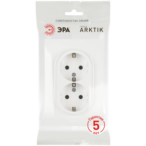 Розетка ЭРА Arktik 16-2105-08 двойная с заземлением 2X2P+E Schuko со шторками 16А-250В белый матовый Б0070461 фото 3
