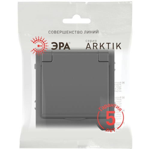 Розетка ЭРА Arktik 16-2103-06 с заземлением 2P+E Schuko со шторками с крышкой 16А-250В графит Б0070439 фото 3
