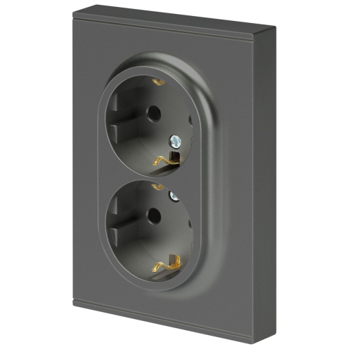 Розетка ЭРА Arktik 16-2105-06 двойная с заземлением 2X2P+E Schuko со шторками 16А-250В графит Б0070459 фото 5