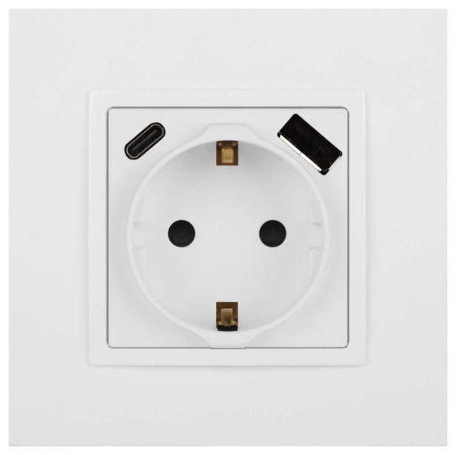 Розетка ЭРА Elegance 14-4108-01М 2P+E 16A-250В со шторками с USB type-A+C 5В-3А белый матовый Б0067710 фото 4