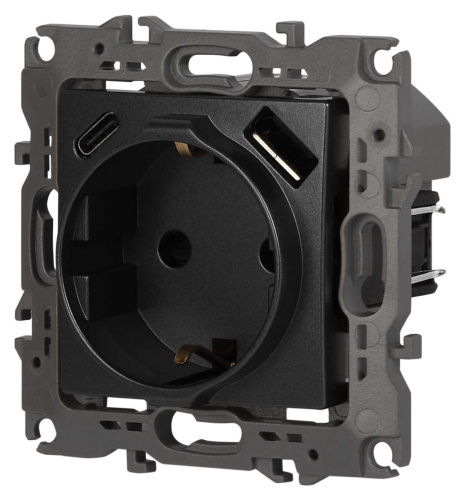 Розетка ЭРА Серия 12 12-4108-12 2P+E 16A-250В со шторками с USB type-A+C 5В-3А графит Б0067700 фото 3