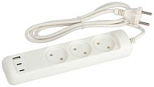 Удлинитель электрический ЭРА U-3-1,5m-USB-W 3 розетки + 3xUSB A+C 1,5м 10А белый Б0069075