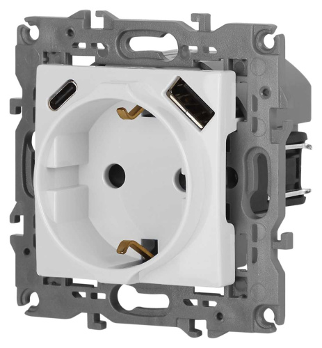 Розетка ЭРА Elegance 14-4108-01 2P+E 16A-250В со шторками с USB type-A+C 5В-3А белый Б0067736 фото 5
