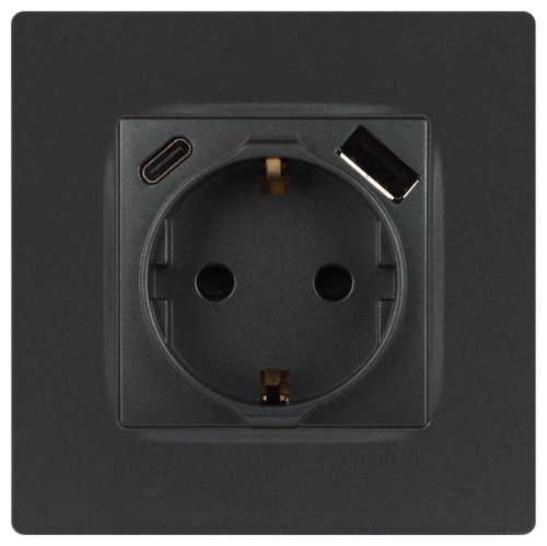 Розетка ЭРА Серия 12 12-4108-12 2P+E 16A-250В со шторками с USB type-A+C 5В-3А графит Б0067700 фото 6