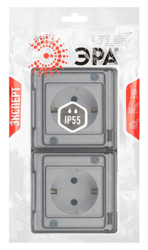 Розетка ЭРА Эксперт 11-2504-01 двойная с заземлением 2х2P+E горизонт IP55 шторки 16A-250В ОУ белый Б0063262 фото 5