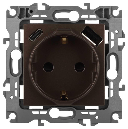 Розетка ЭРА Серия 12 12-4108-13 2P+E 16A-250В со шторками с USB type-A+C 5В-3А бронза Б0067757