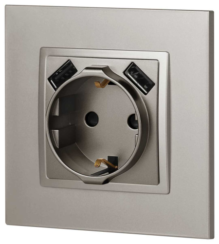 Розетка ЭРА Elegance 14-4109-16 2P+E 16A-250В штор. с 2xUSB 5В-3А титан Б0065775 фото 4
