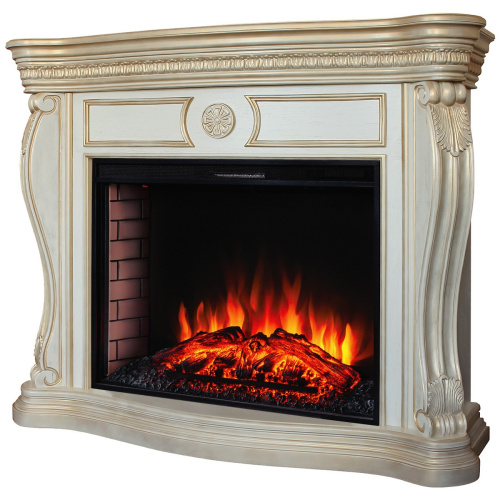 Каминокомплект BARCELONA/БАРСЕЛОНА Бежевый дуб с золотой патиной с очагом Электроочаг EPSILON/ЭПСИЛОН 33 фото 2
