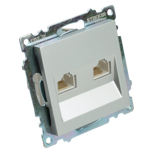 Розетка компьютерная 2-местная RJ-45 (механизм) STEKKER GLS00-7109-03 , серия Катрин, серебро фото 3