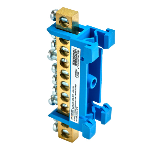 Шина "N" на изоляторе STEKKER 6*9 тип "стойка" на DIN-рейку 10 выводов, синий, LD556-69-10 фото 3